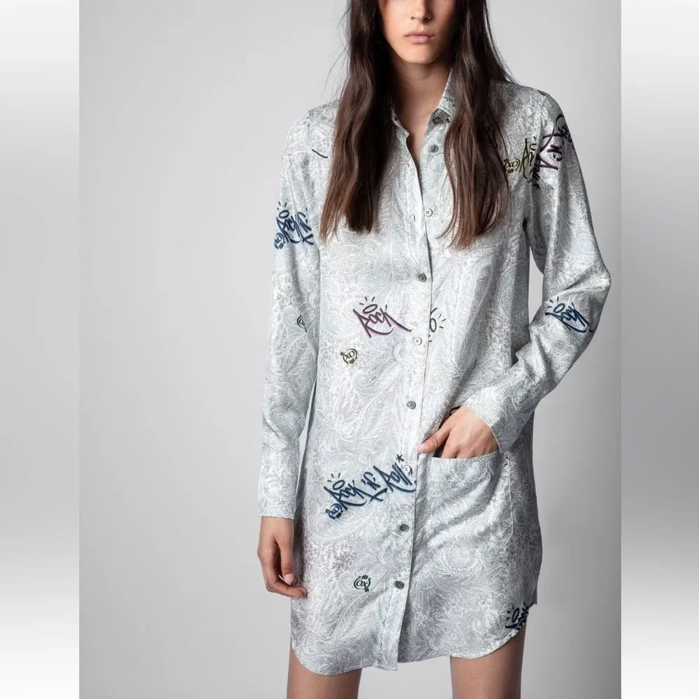 Zadig & Voltaire Rais Paisley Jormi Dress Tunic Shirt Top Small - Picture 2 of 9